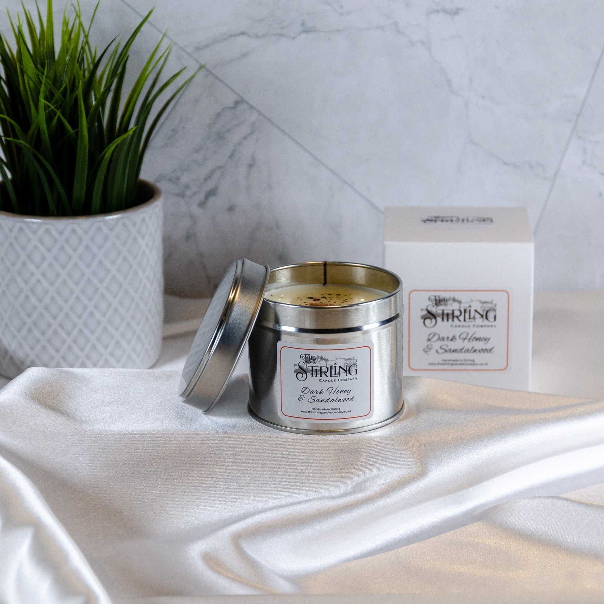 Dark Honey & Sandalwood - Travel Tin Candle - Wooden Wick