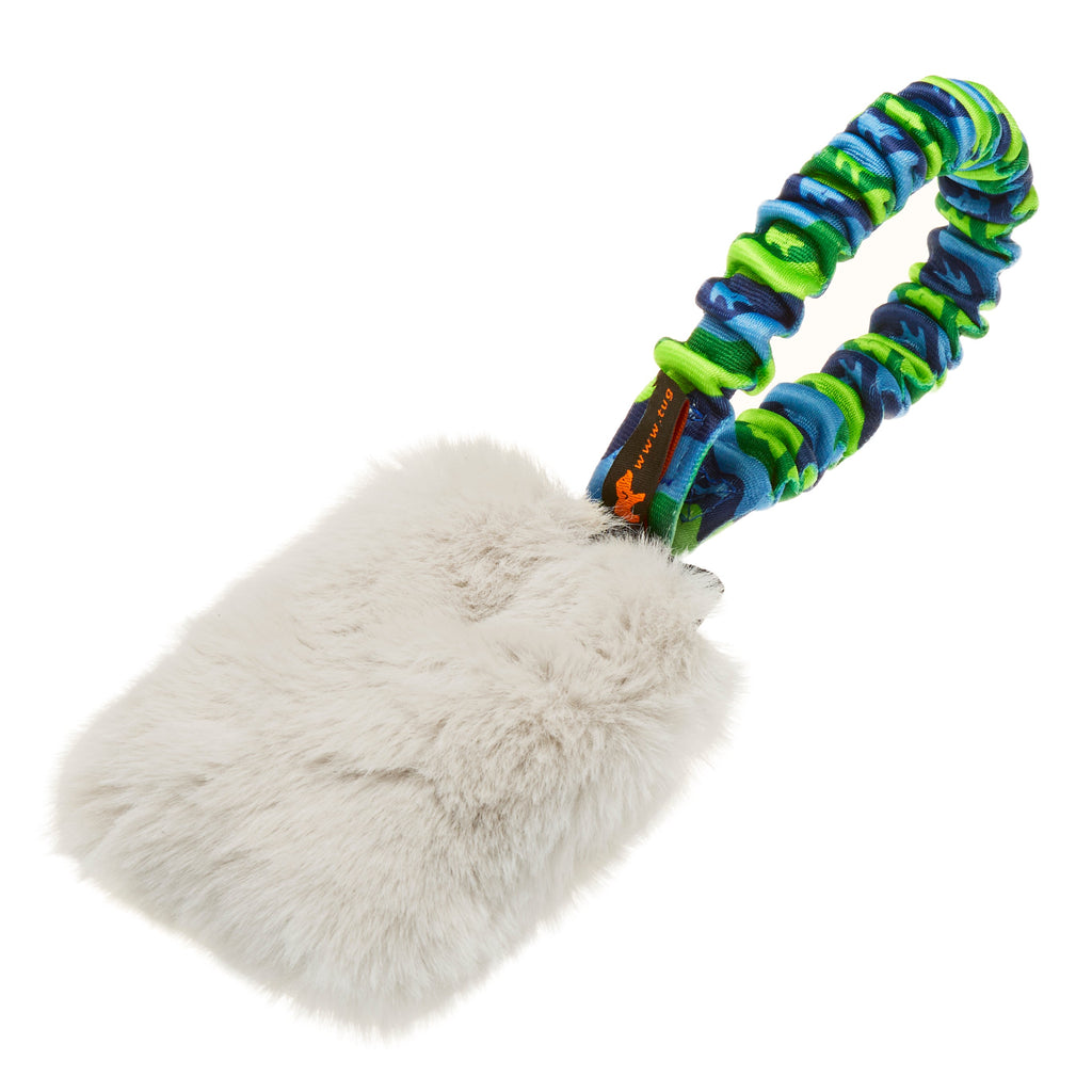 Faux Fur Pocket Squeaker Toy with Bungee Handle