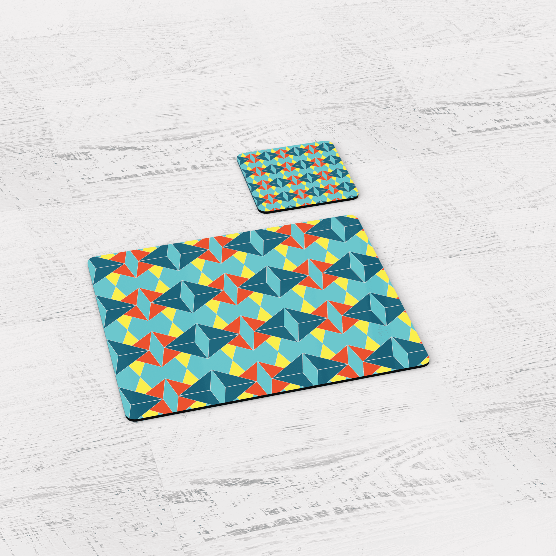 Turquoise and Orange Retro Geometric Placemats, Set of 4 or Set of 6