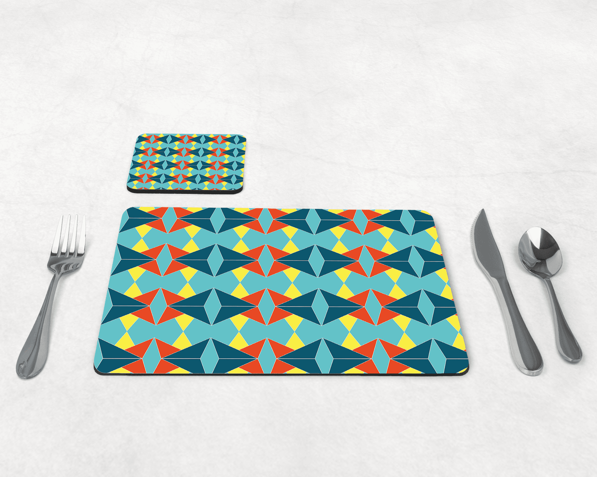 Turquoise and Orange Retro Geometric Placemats, Set of 4 or Set of 6
