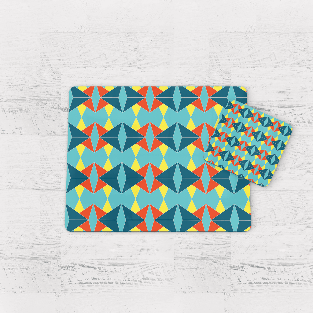 Turquoise and Orange Retro Geometric Placemats, Set of 4 or Set of 6