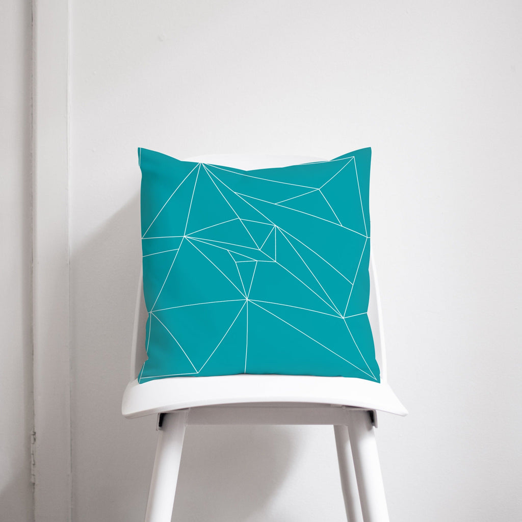 Turquoise Cushion with a White Geometric Design, Throw Pillow