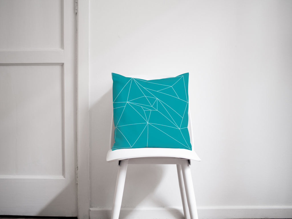 Turquoise Cushion with a White Geometric Design, Throw Pillow
