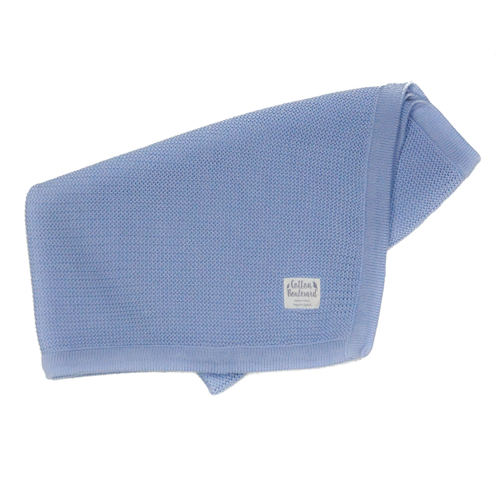Misty Blue Organic Cotton Knitted Baby Blanket – 100 X 80cm