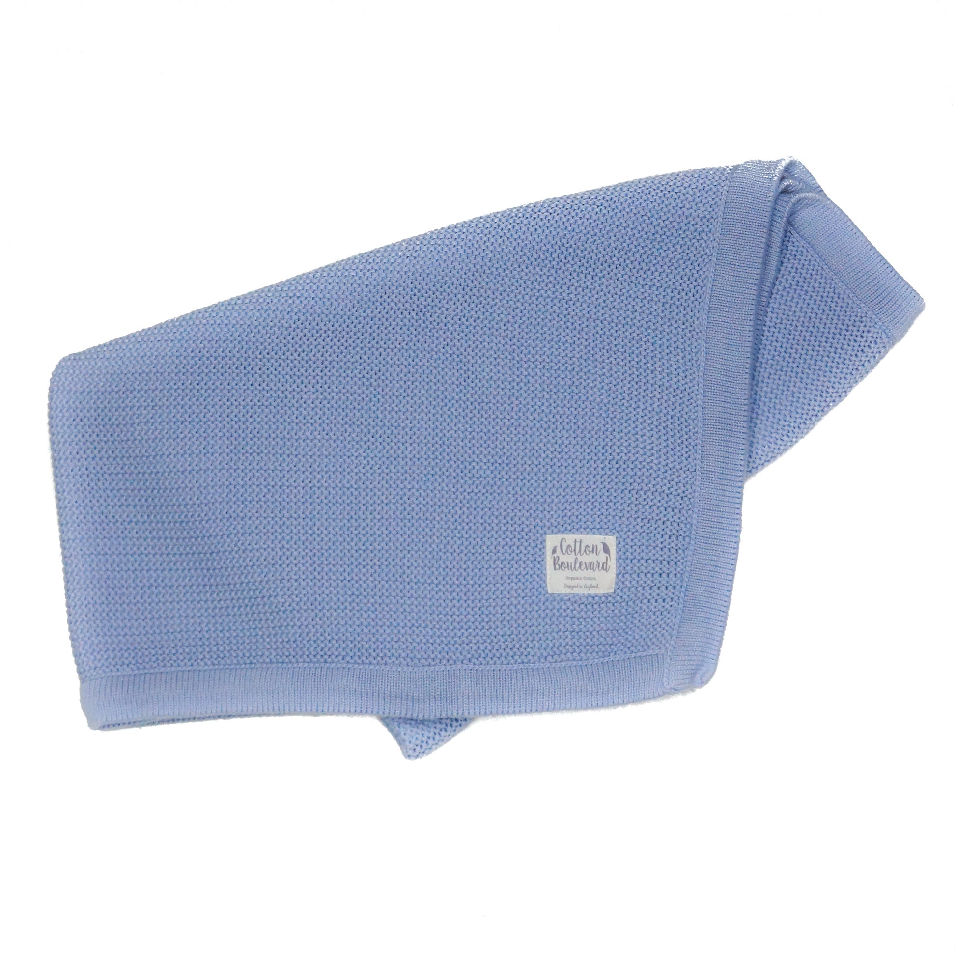Misty Blue Organic Cotton Knitted Baby Blanket – 100 X 80cm