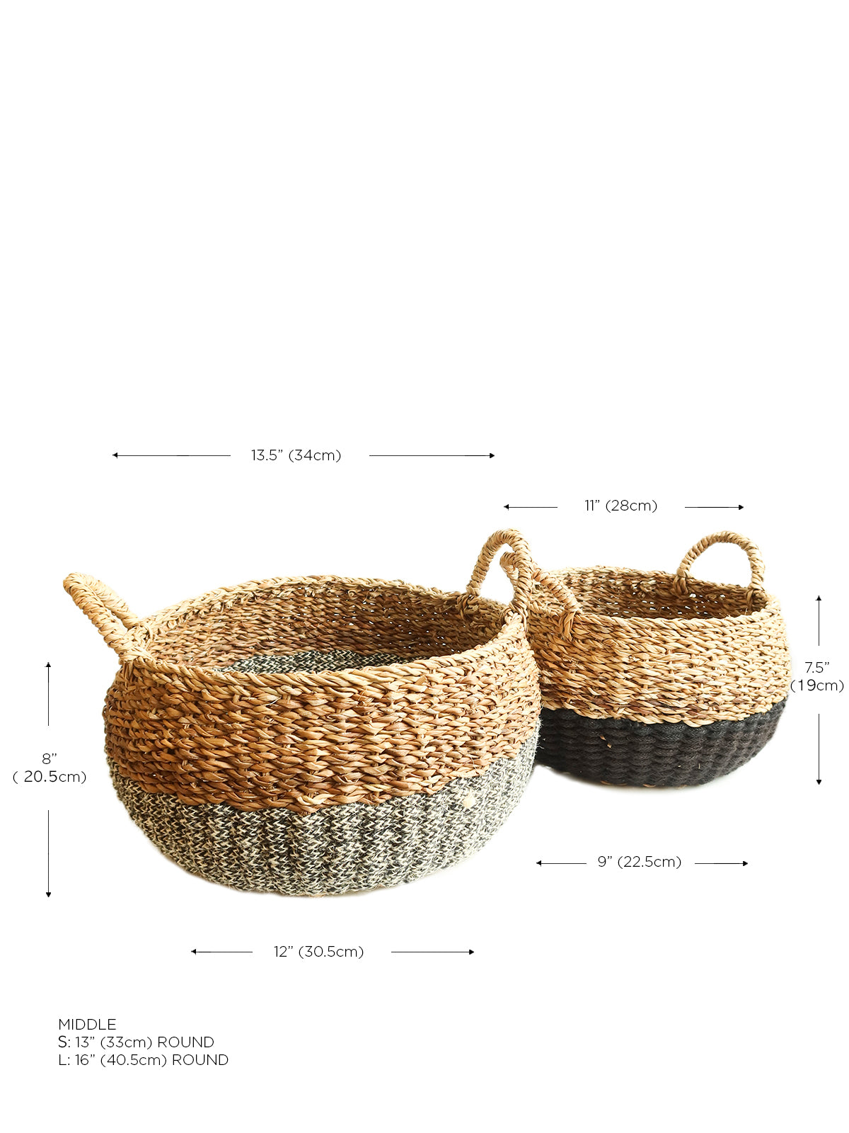 Black Floor Basket with Natural Jute and Seagrass