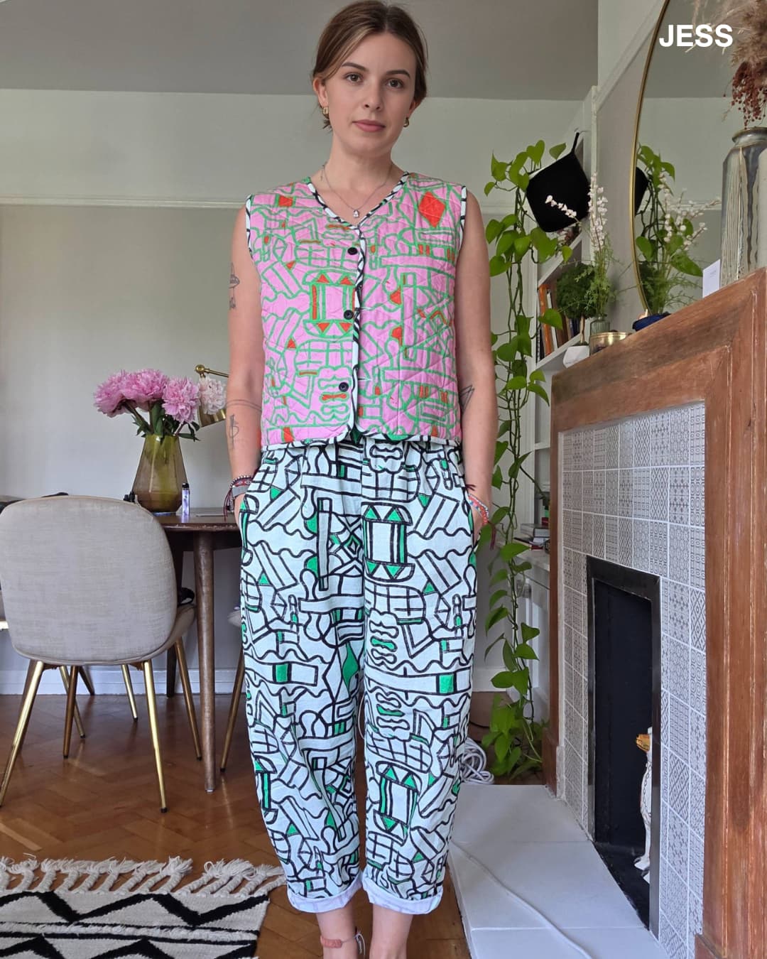 Organic Cotton and Linen Balloon Trousers in Circuit Garden