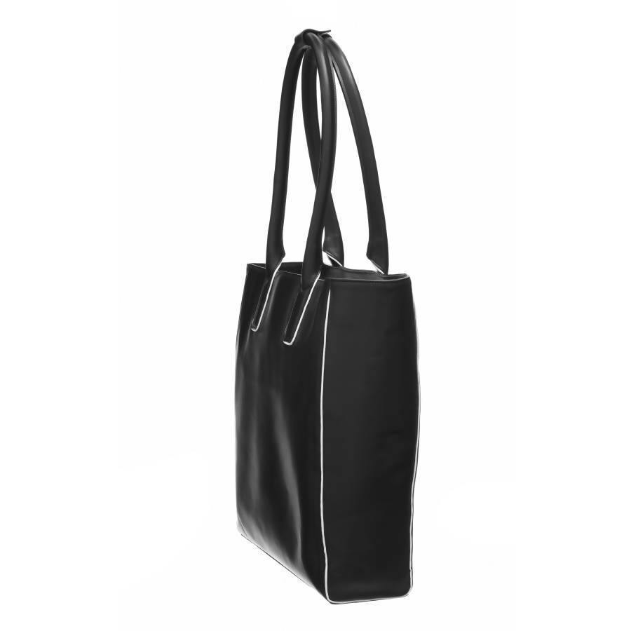 Black Soft Leather Piped Leather Day Tote - Brix and Bailey® - Contemporary Bag, Watch and Accessory Brand