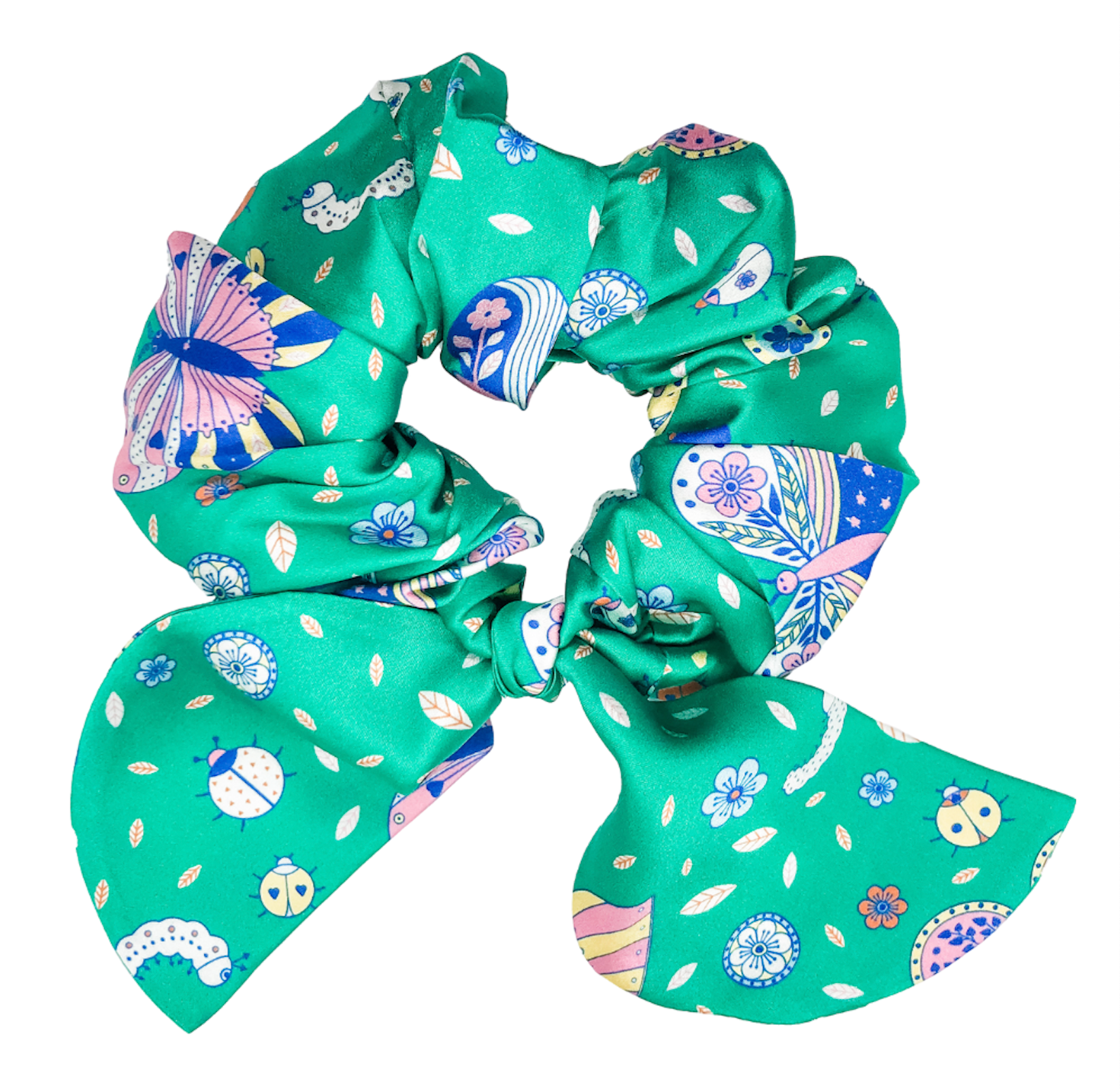 Bella Silk Scrunchie in Rainforest Butterfly