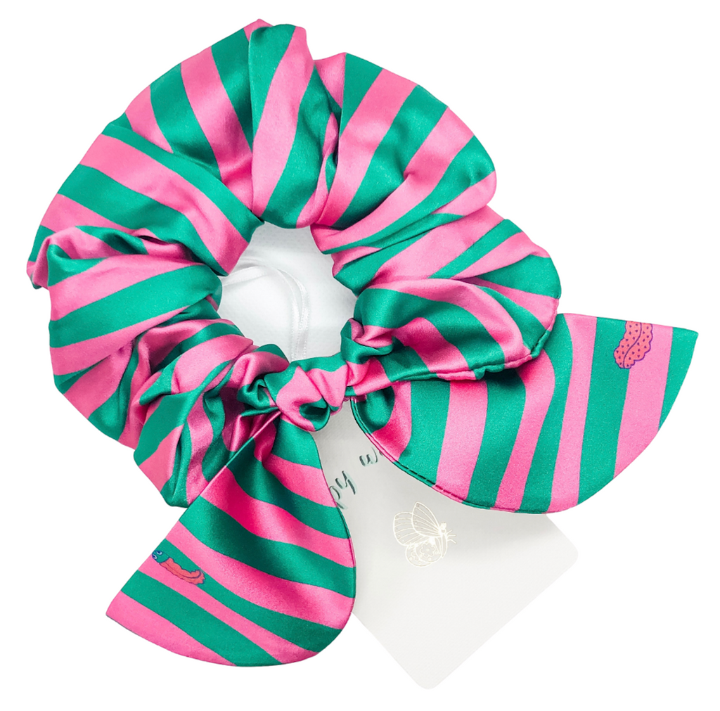 Bella Silk Scrunchie in Flamingo Stripe