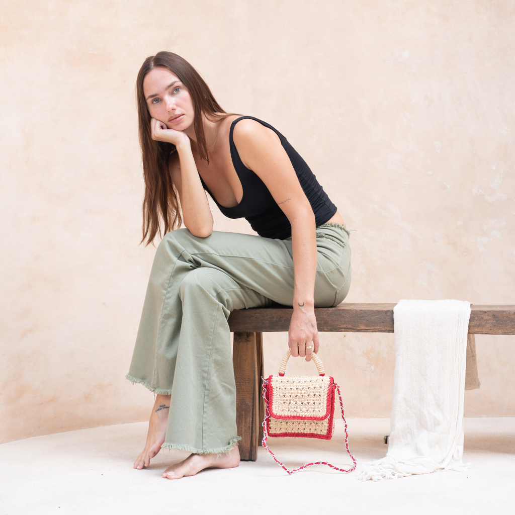 Handwoven Raffia Bag with Chain Strap