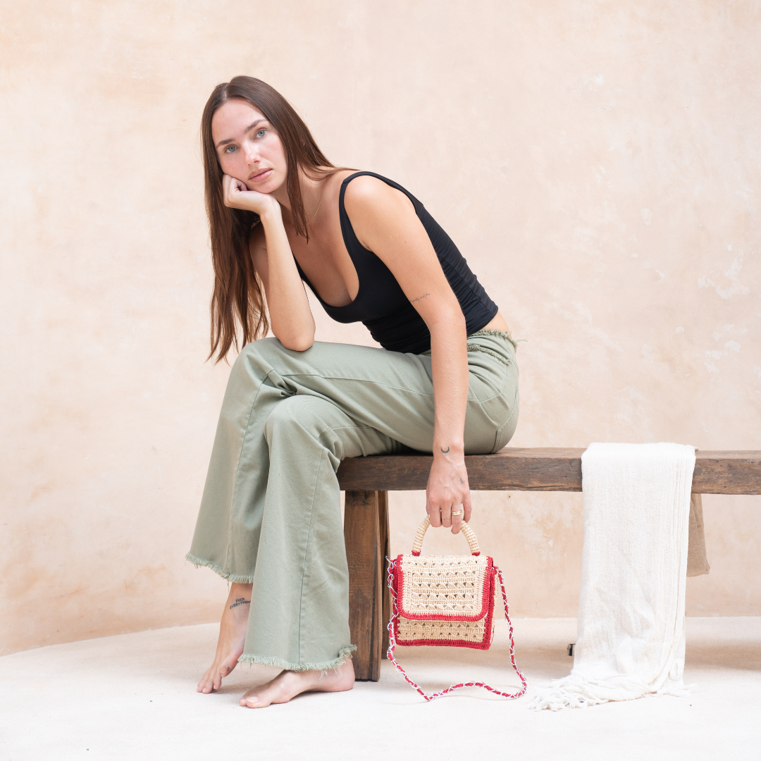 Handwoven Raffia Bag with Chain Strap