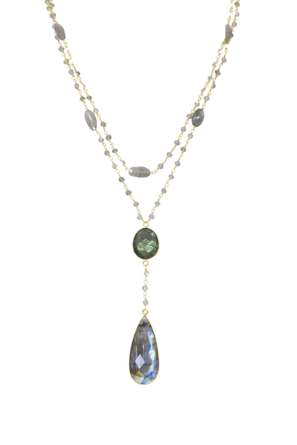 Double Diana Necklace in Labradorite with Drop