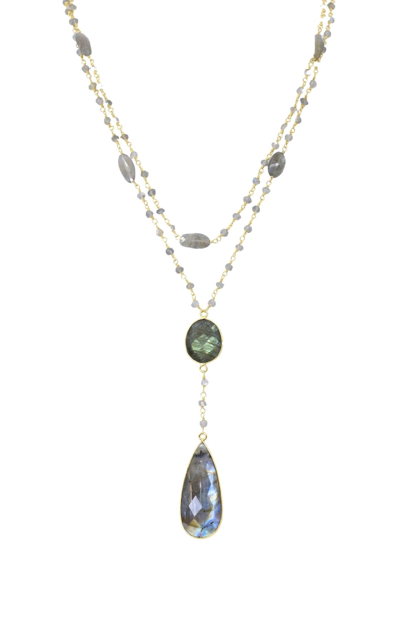 Double Diana Necklace in Labradorite with Drop