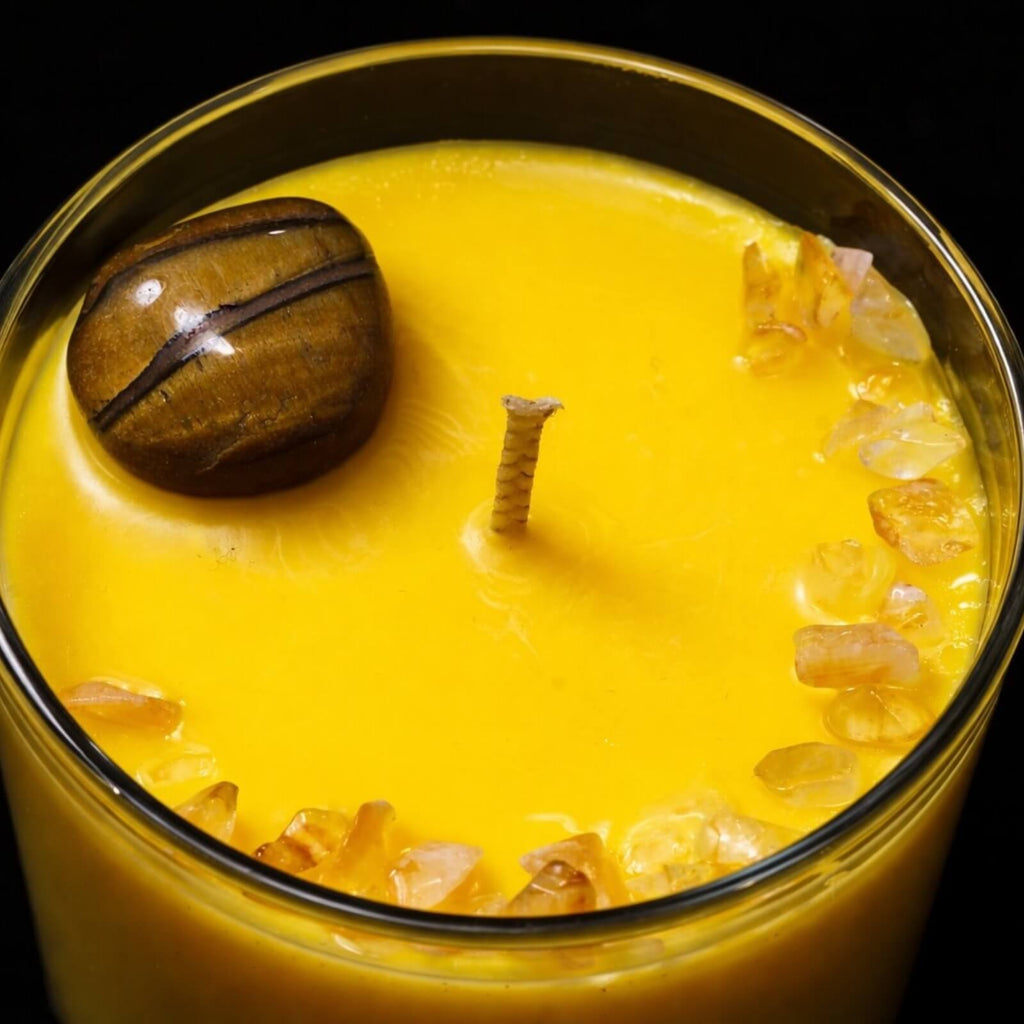 Crystal Infused Scented Candle with Gold Tiger's Eye and Citrine