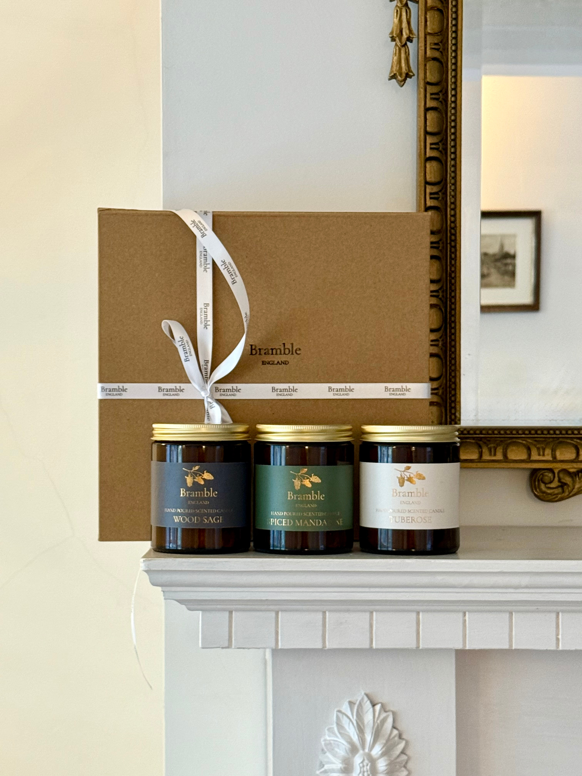 Hand Poured Candle Trio Set with Tuberose, Wood Sage and Spiced Mandarine