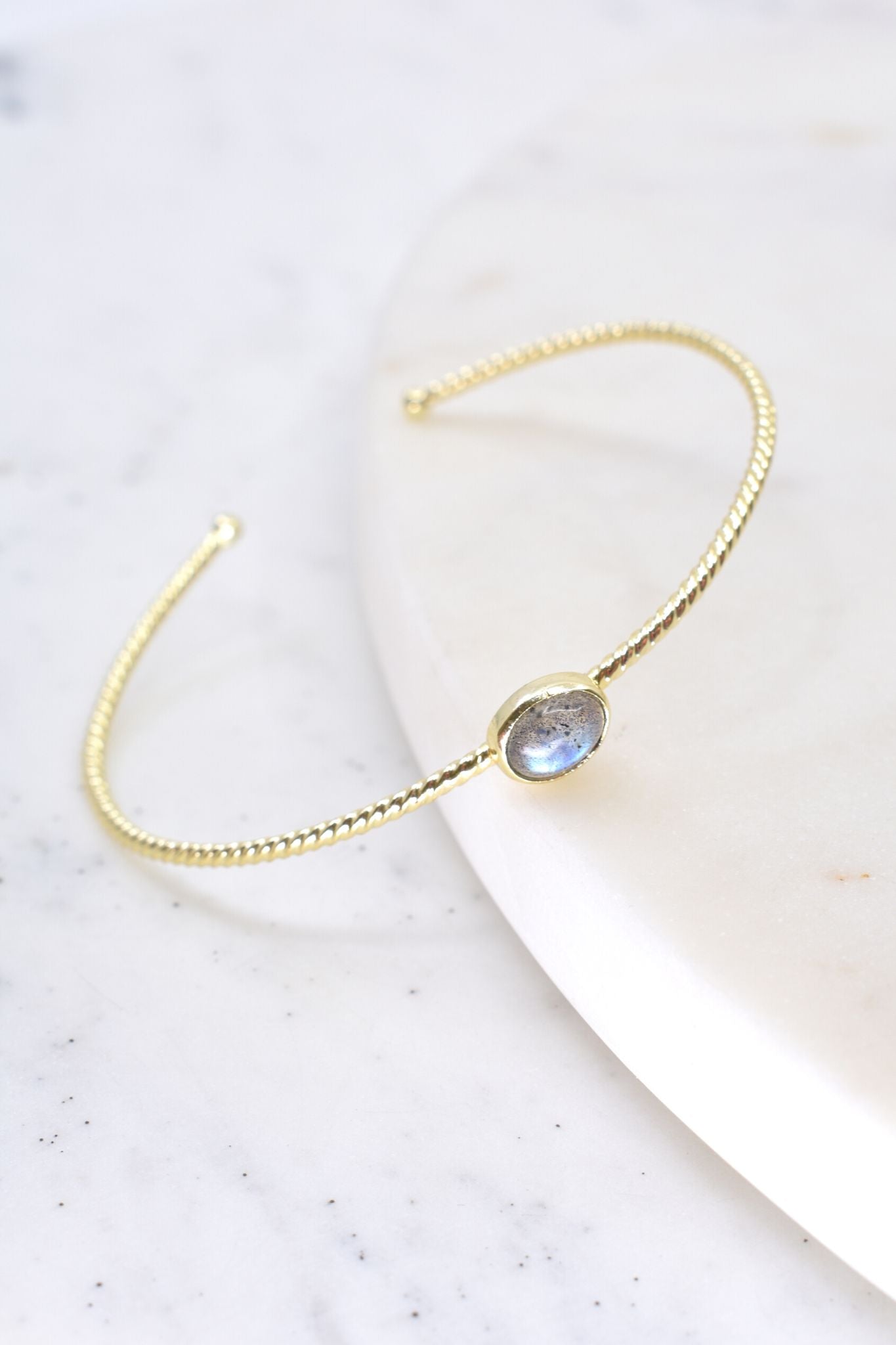 Center Stone Single Band Bracelet with Labradorite