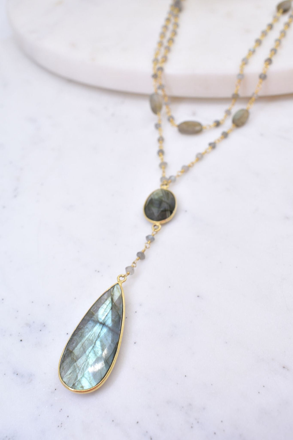 Double Diana Necklace in Labradorite with Drop