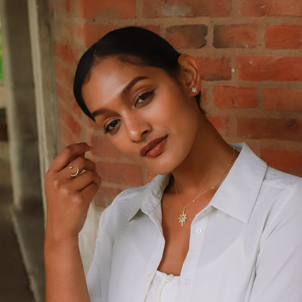 Zira Star and Moon Birthstone Ring | 18K Gold Plated