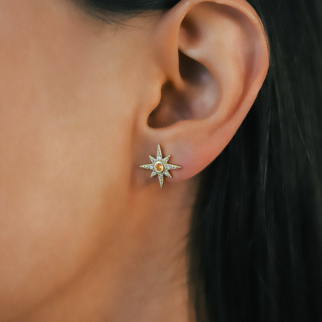 Ursa Birthstone Star Stud Earrings | 18K Gold Plated