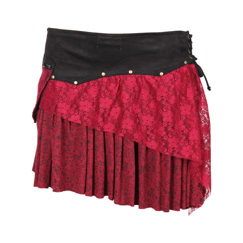 Layered Asymmetric Mini Skirt in Red and Black