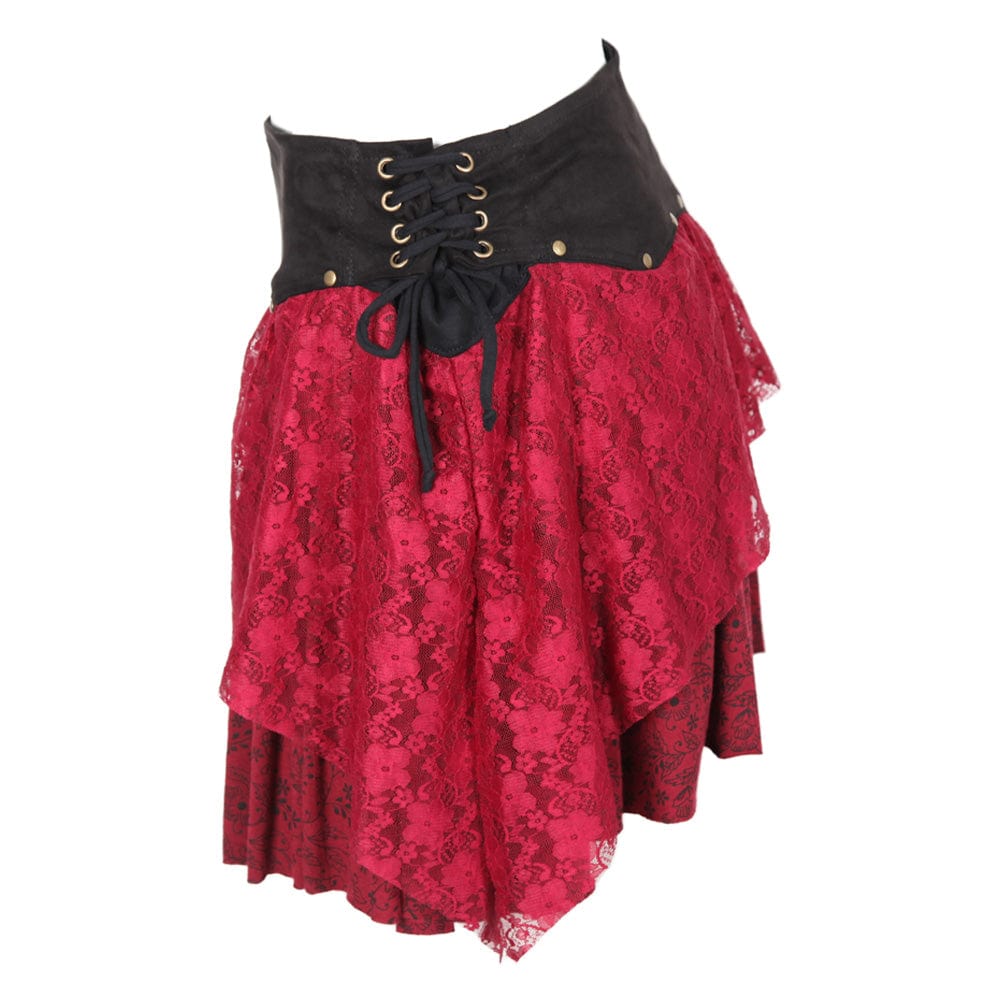 Layered Asymmetric Mini Skirt in Red and Black