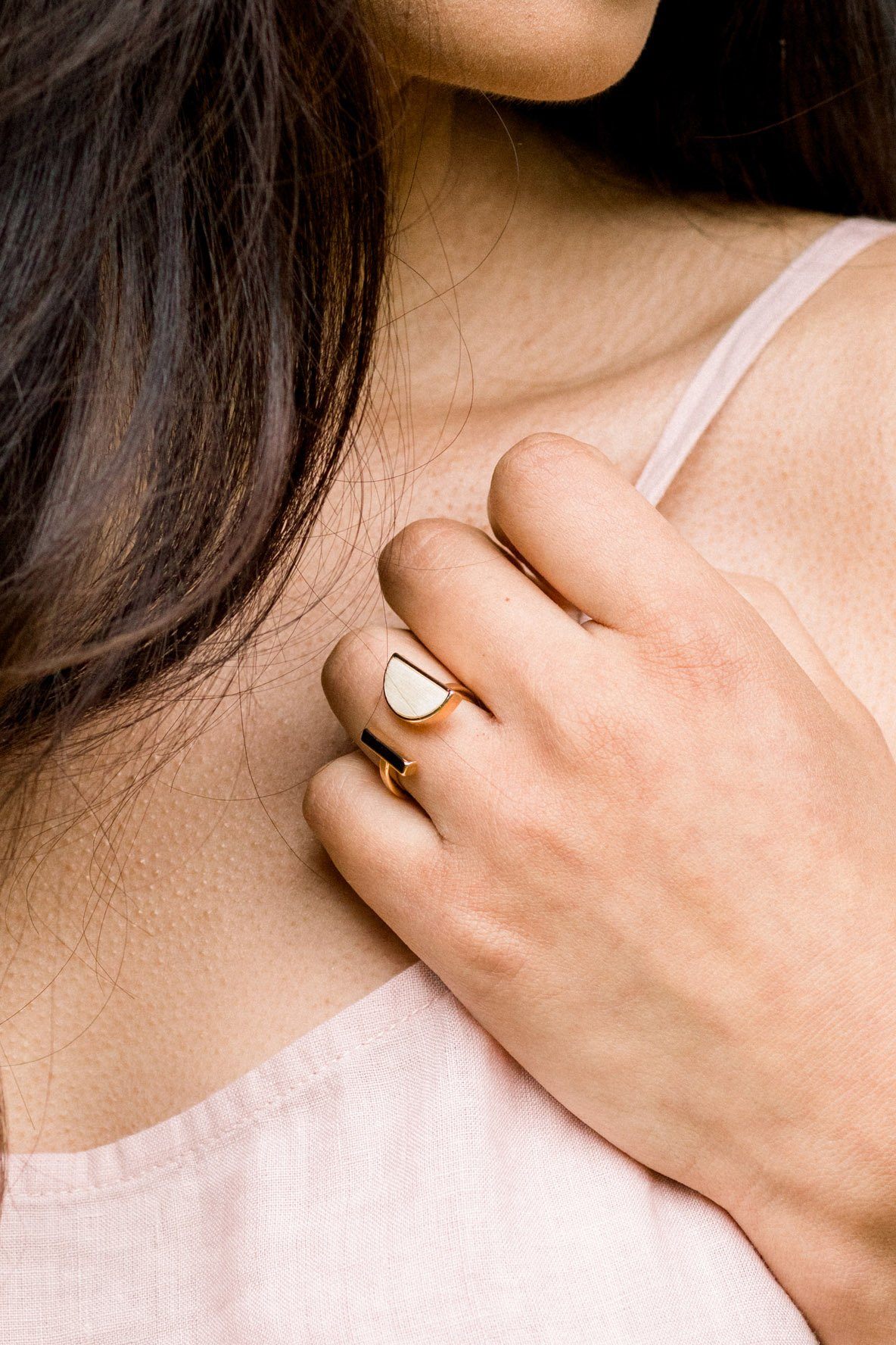 Buffalo Horn Crescent and Bar Ring in 16K Gold Plate
