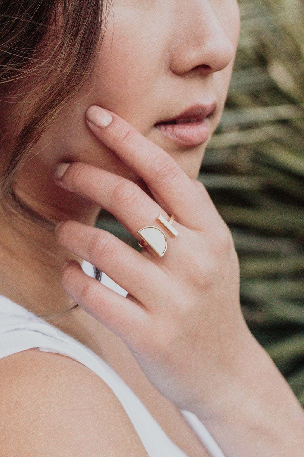 Buffalo Horn Crescent and Bar Ring in 16K Gold Plate