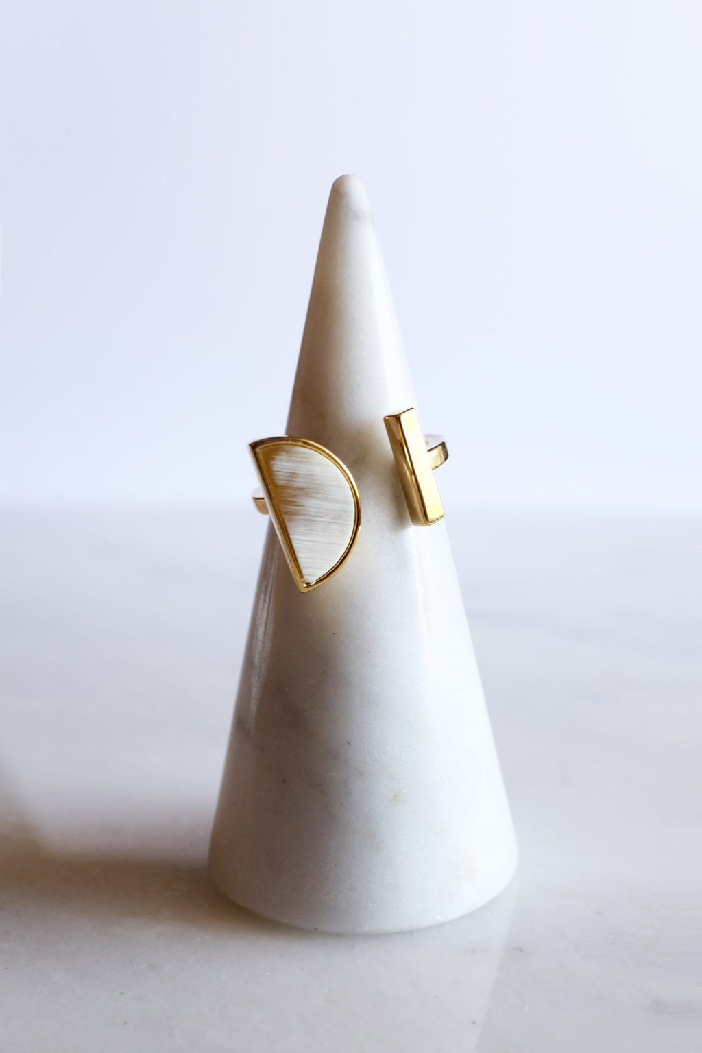 Buffalo Horn Crescent and Bar Ring in 16K Gold Plate