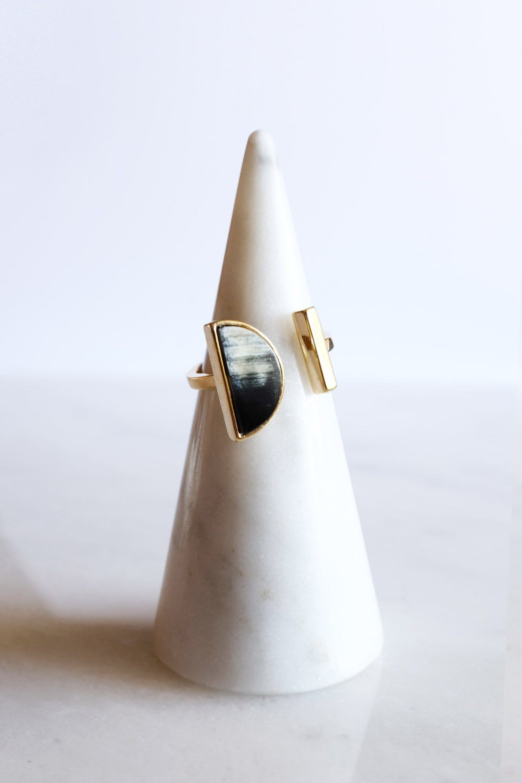 Buffalo Horn Crescent and Bar Ring in 16K Gold Plate