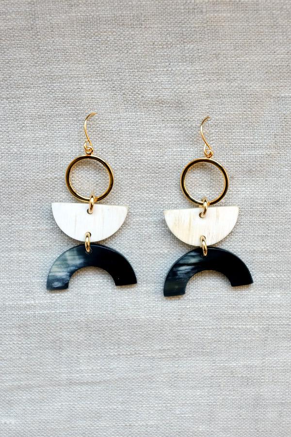 Geo Buffalo Horn Dangle Earrings in Gold