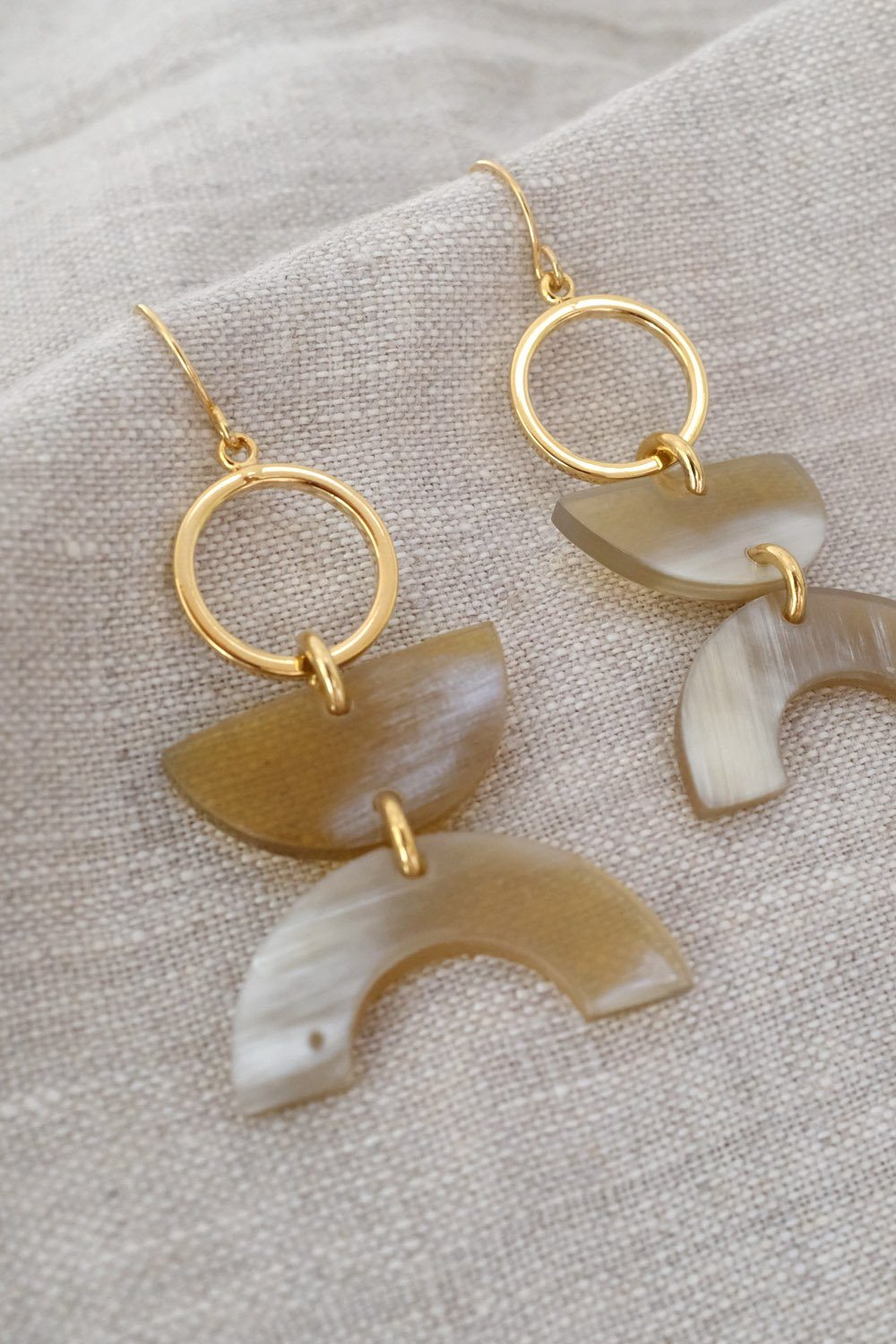 Geo Buffalo Horn Dangle Earrings in Gold