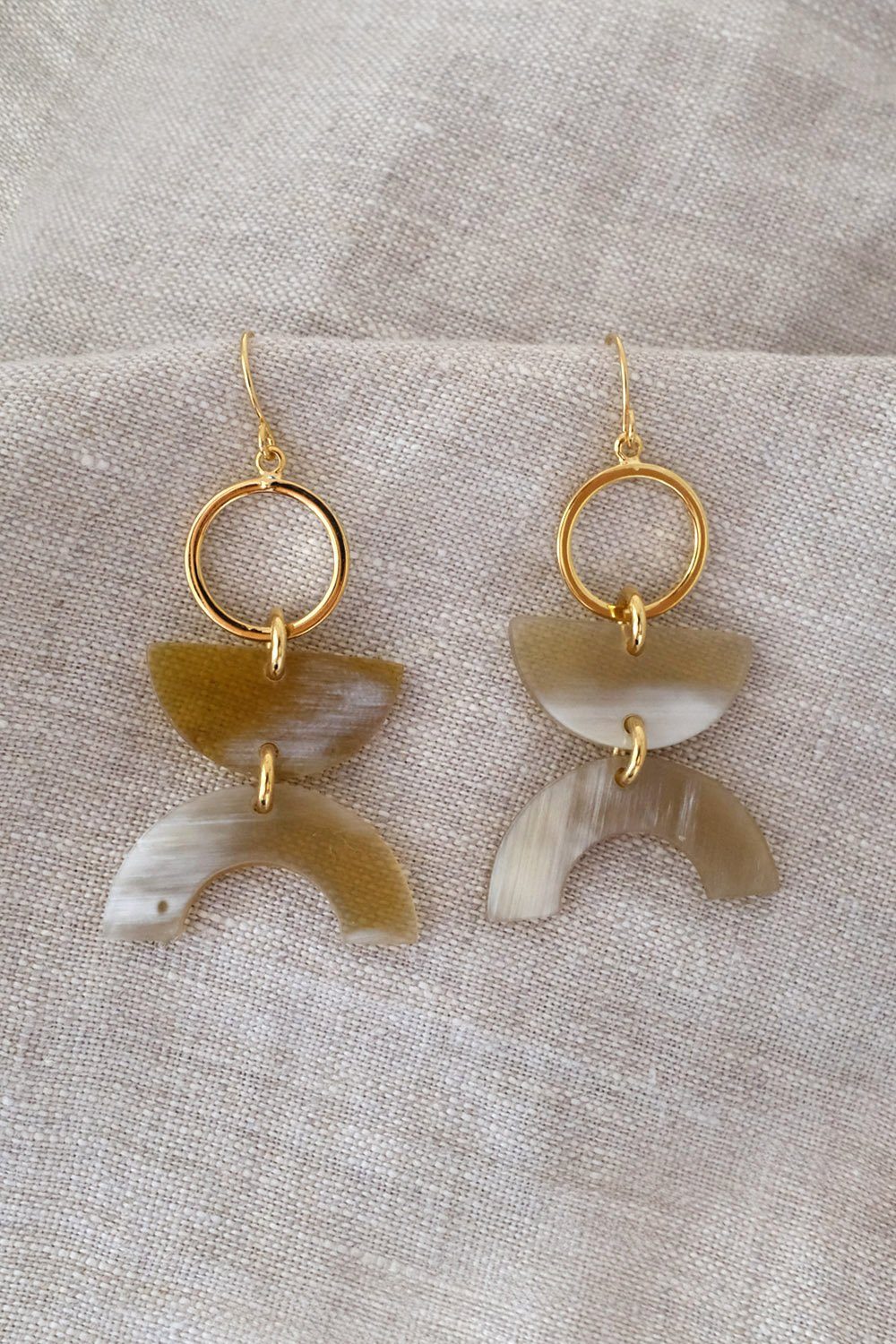Geo Buffalo Horn Dangle Earrings in Gold