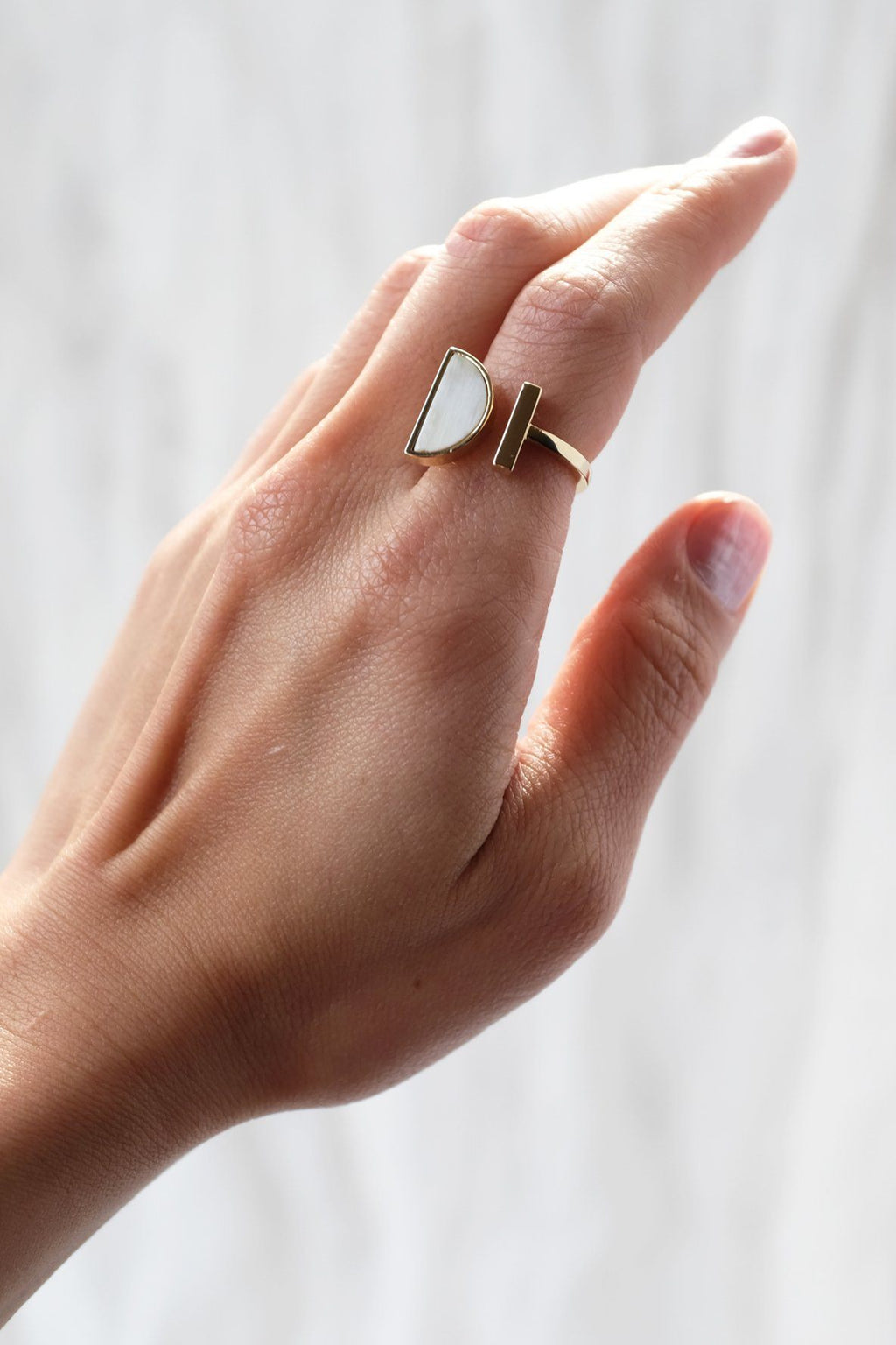 Buffalo Horn Crescent and Bar Ring in 16K Gold Plate