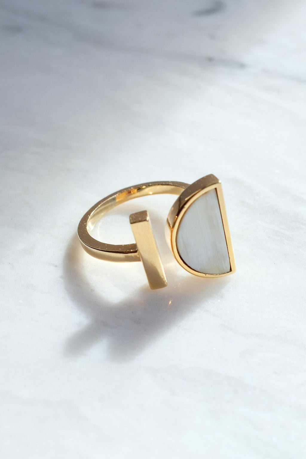 Buffalo Horn Crescent and Bar Ring in 16K Gold Plate