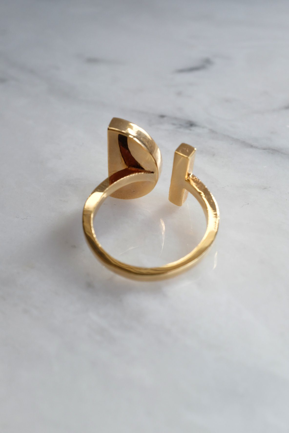 Buffalo Horn Crescent and Bar Ring in 16K Gold Plate