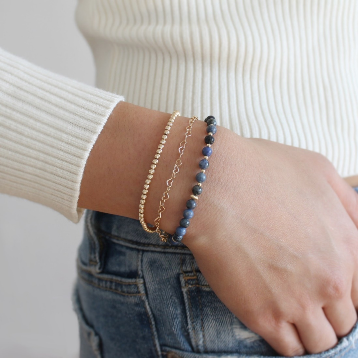 Diamond Cut Beaded Sparkle Bracelet in 14KT Gold