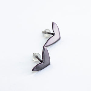 soft close-up of vola purple eco earrings in a gift box with velvet lining