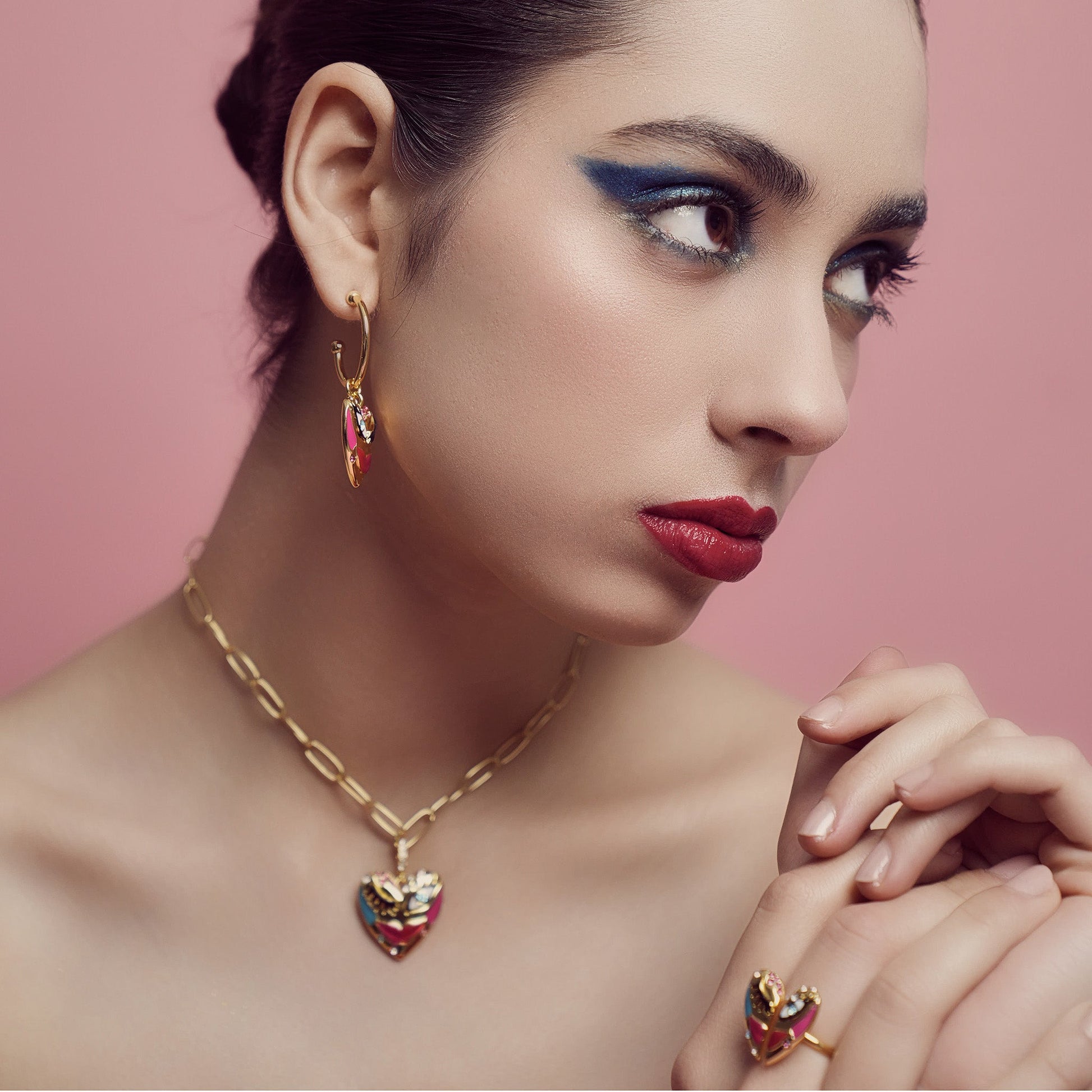 Love Affair Enamel Pendant Necklace in Gold Plated Brass