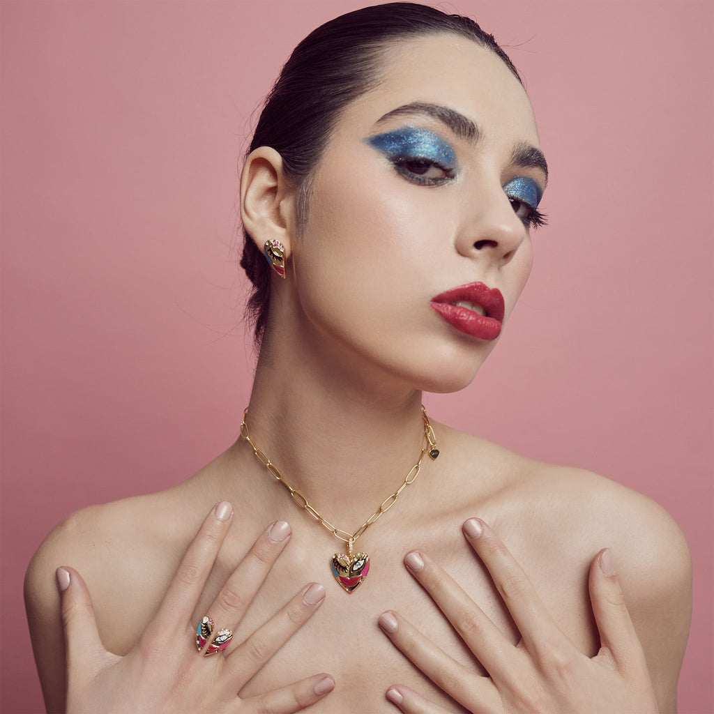 Love Affair Enamel Pendant Necklace in Gold Plated Brass