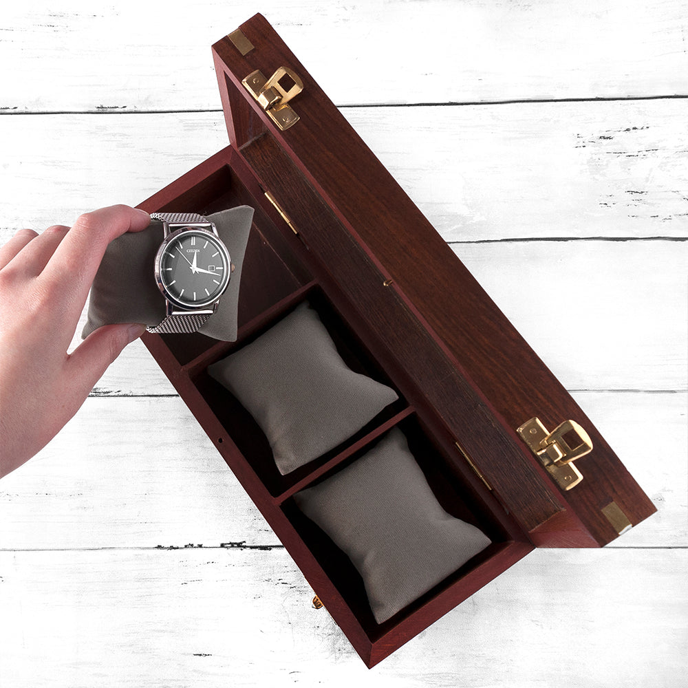 Personalised 3 Piece Wooden Watch Box with Gold Details