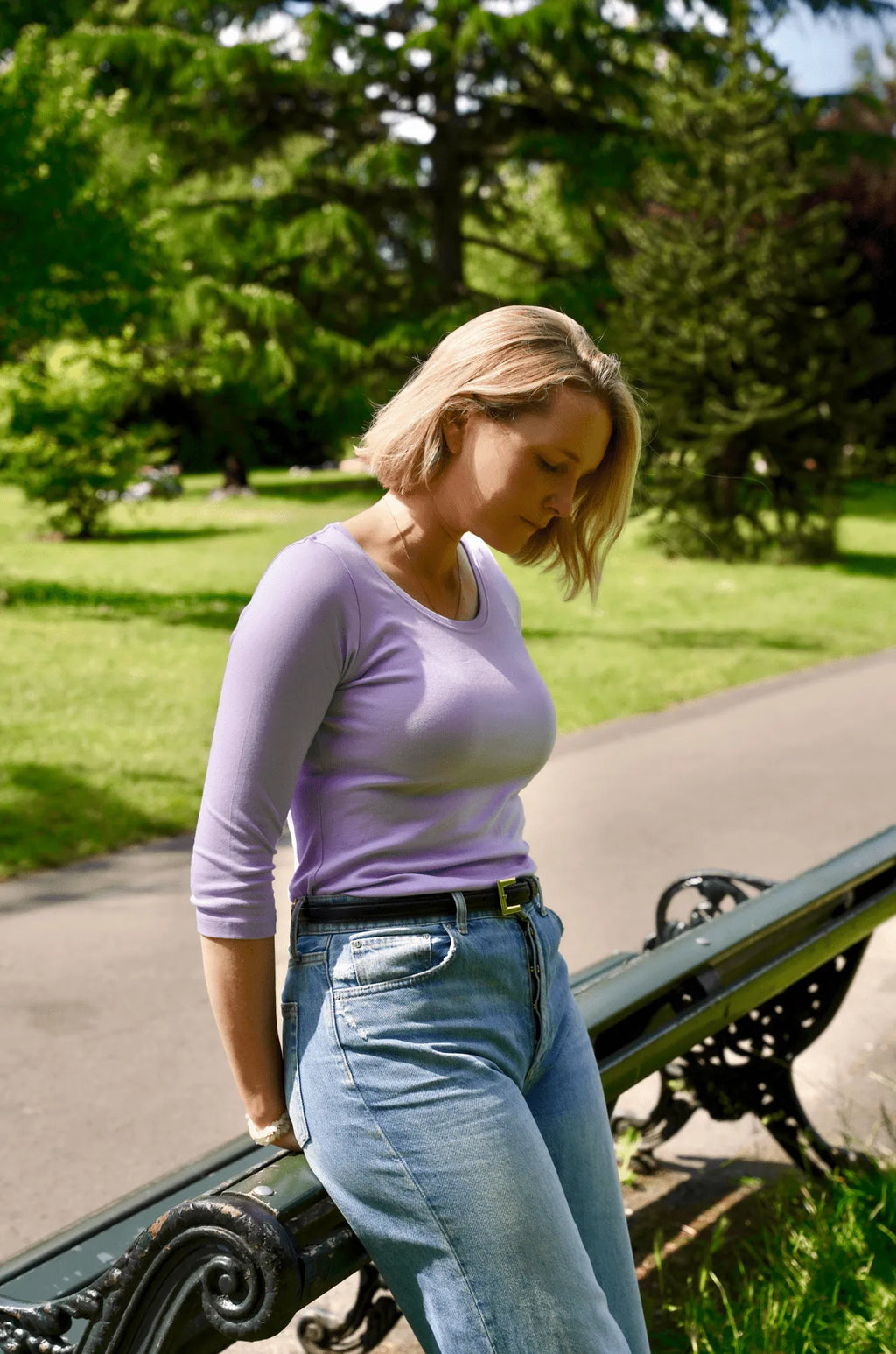 Three Quarter Sleeve Scoop Neck Cotton Modal Blend Tee