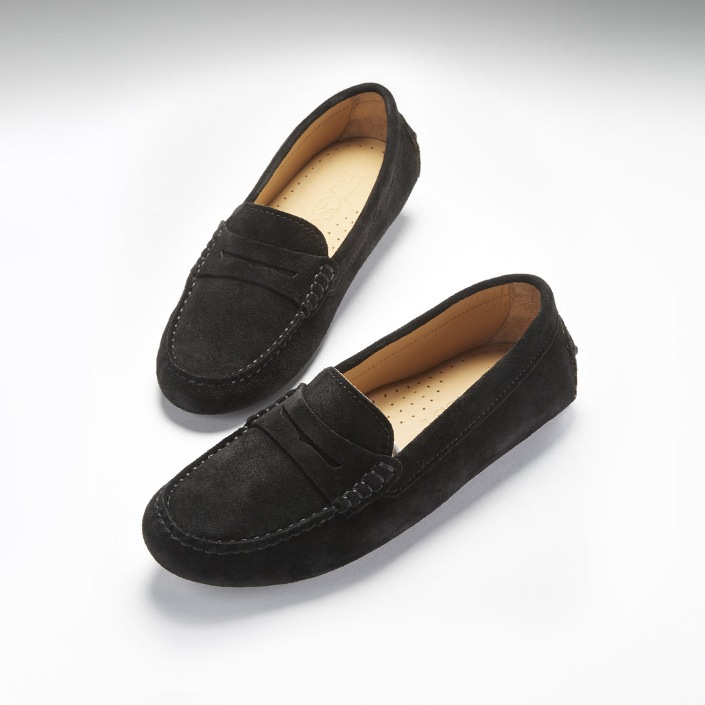 Women's Black Suede Penny Loafers