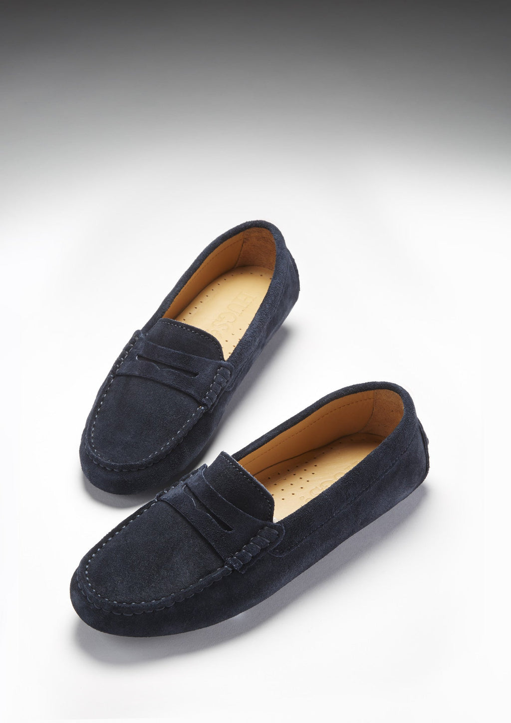 Women's Navy Blue Suede Penny Loafers