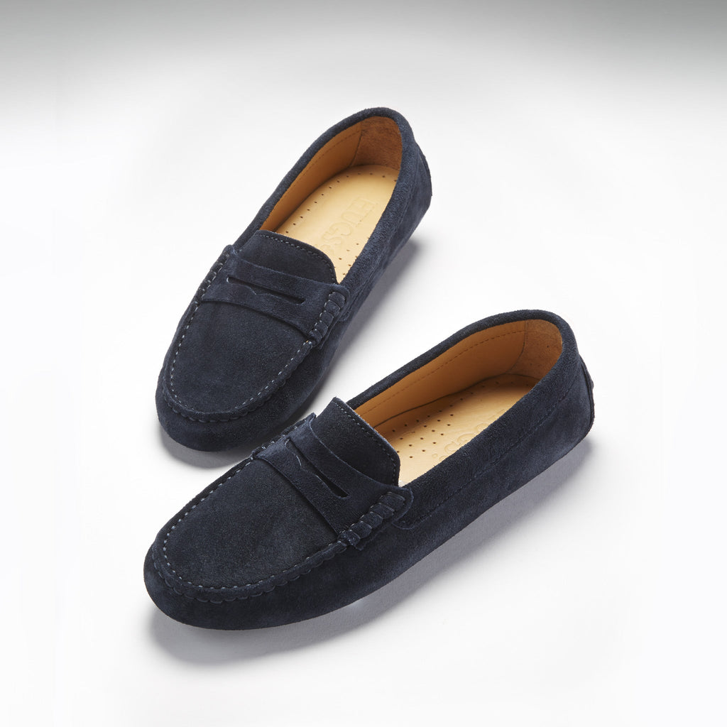 Women's Navy Blue Suede Penny Loafers