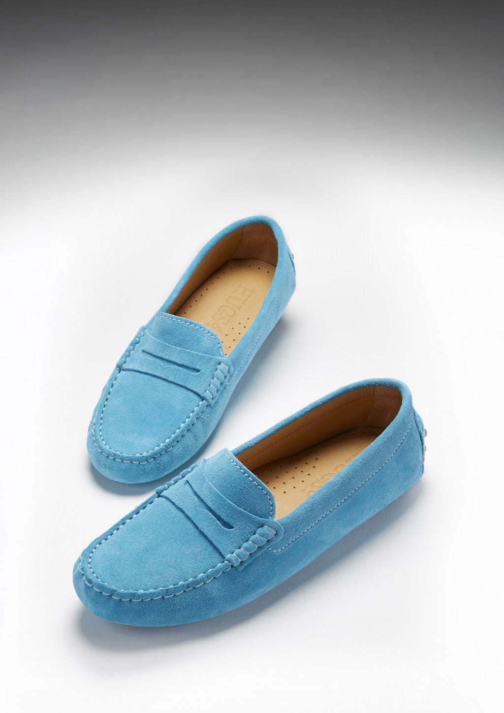 Turquoise Suede Penny Driving Loafers for Women