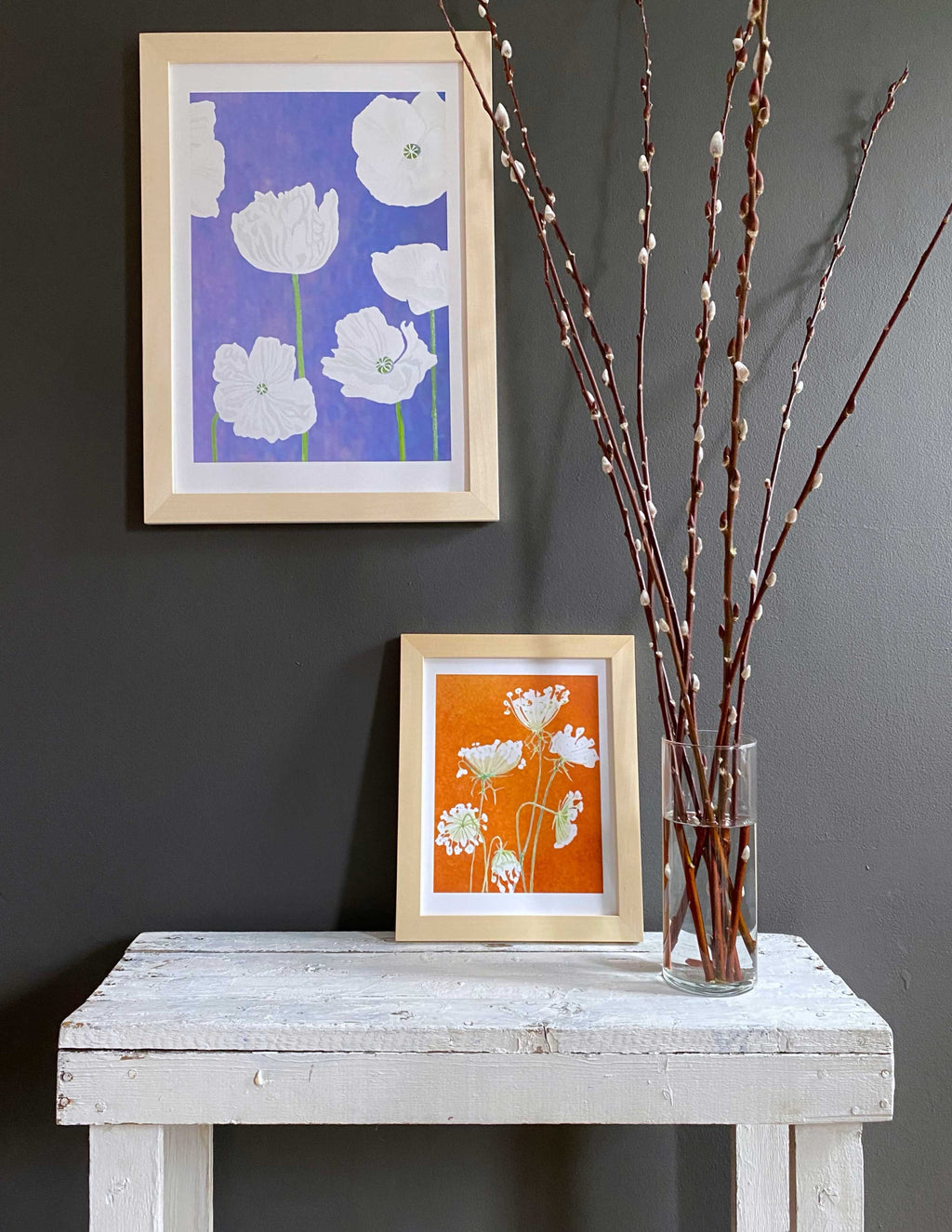 White Poppies on Violet Art Print