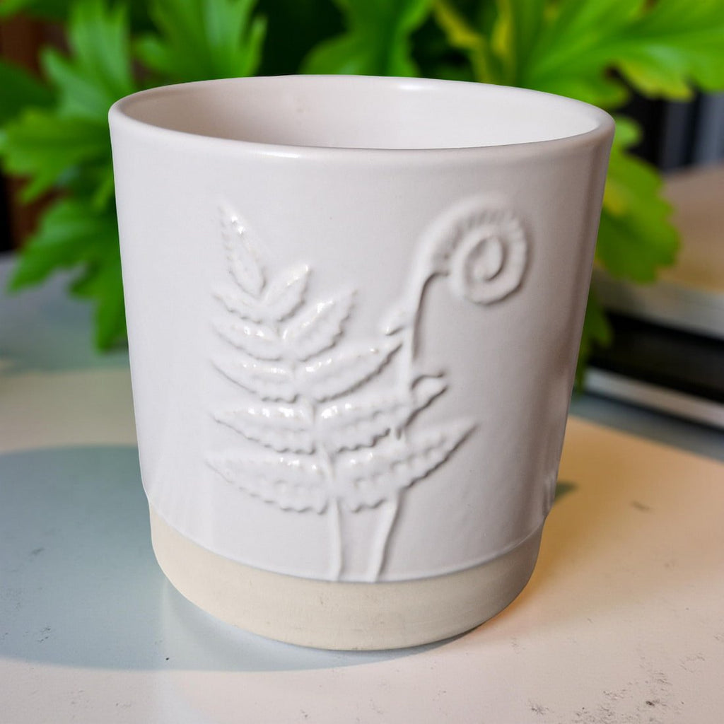 3-Wick Candle in White Ceramic Fern Pot