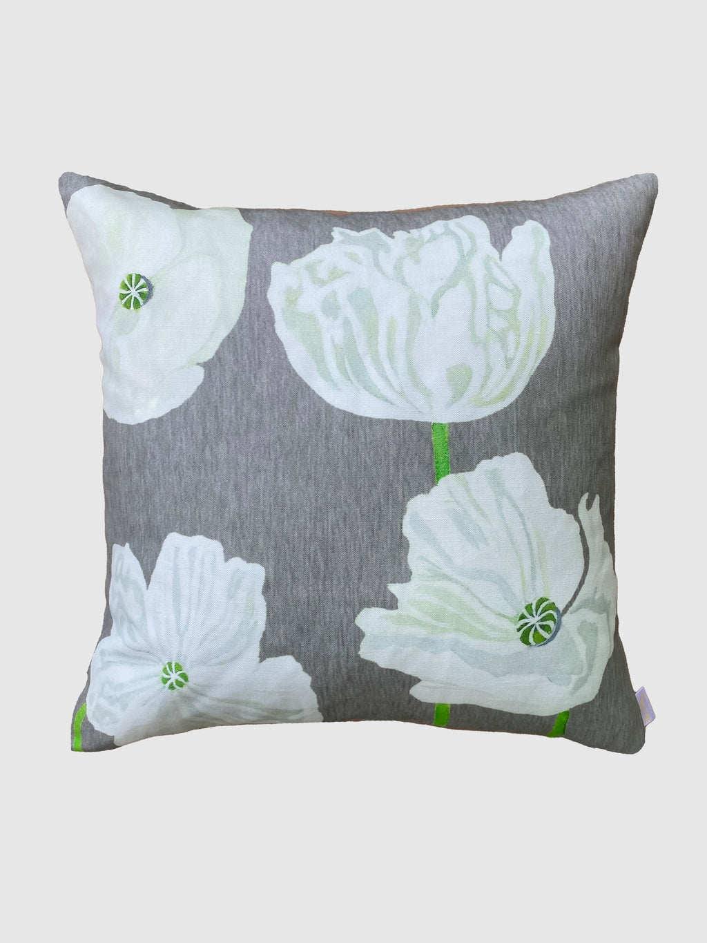 White Poppies on Grey Throw Pillow 18 inch