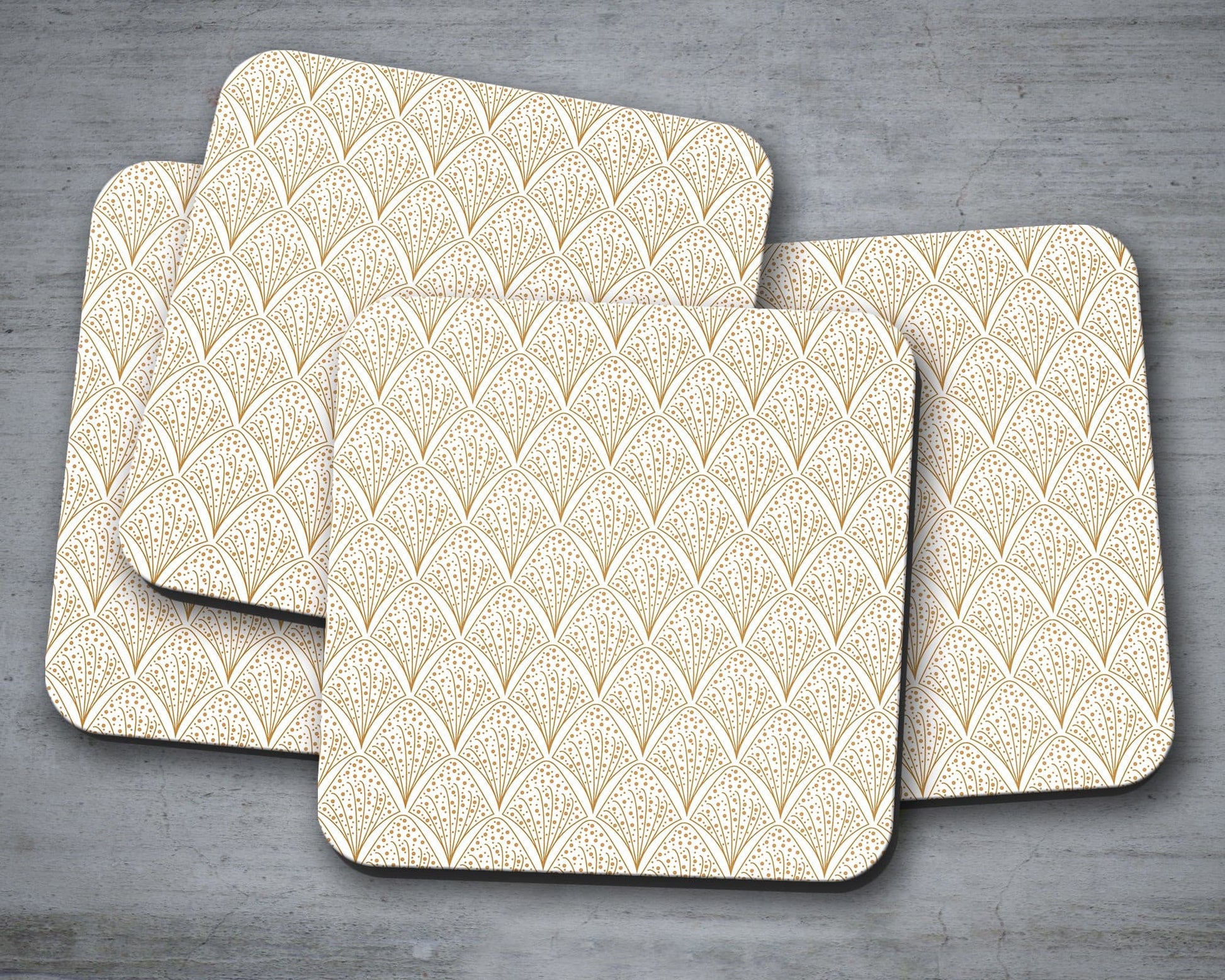White & Gold Retro Geometric Placemats, Set of 4 or Set of 6